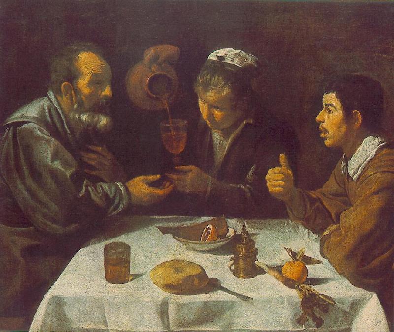 VELAZQUEZ, Diego Rodriguez de Silva y Peasants at the Table (El Almuerzo) r